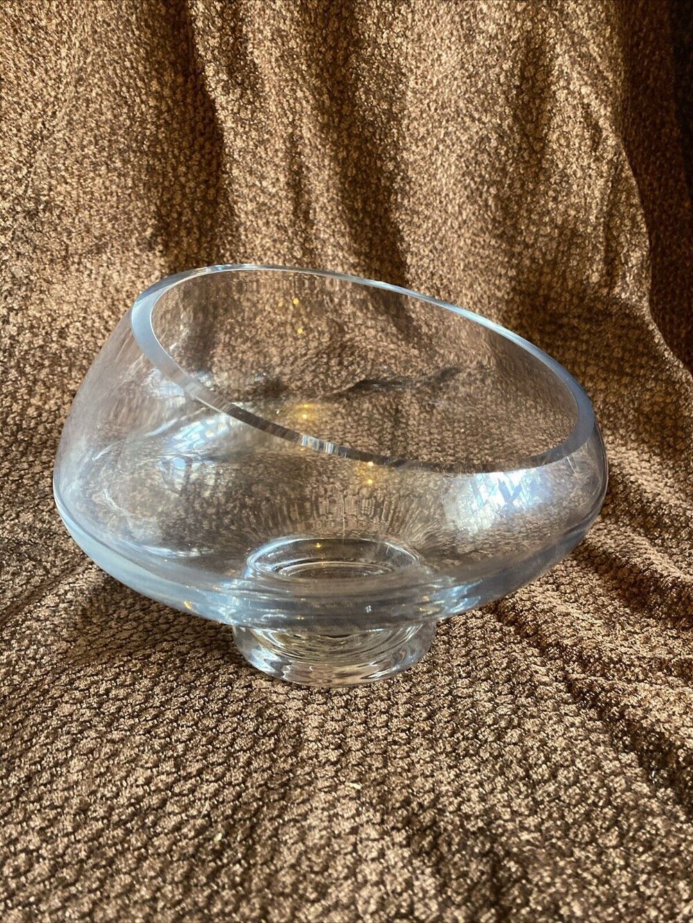 Clear Glass Ikabana Footed Slanted Crystal glass Bowl